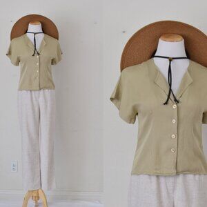 Vintage 90s Fitted Rayon‎ Blouse by KENAR size 6